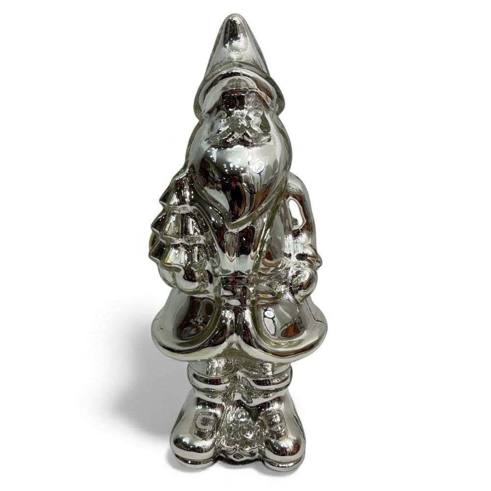 Holiday Time 12 inch Shiny Silver Faux Mercury Ceramic Santa Decorative Figurine